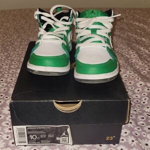Kids Green and White Jordan Sneakers